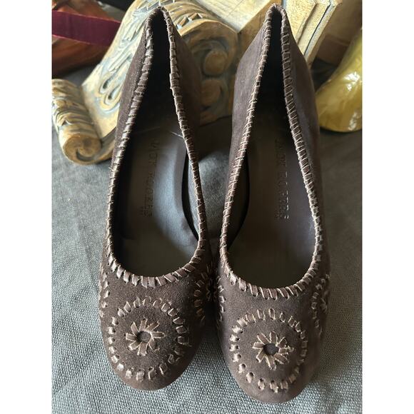 JACK ROGERS Chocolate Brown Suede Pumps Heels Size 8/9 stitched classy suede - Picture 8 of 16
